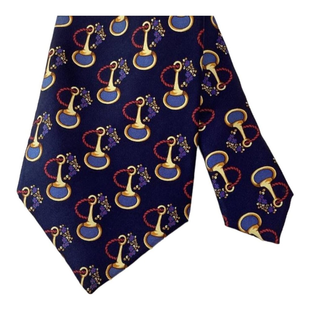 LANCEL PARIS Blue Equestrian Accessories Tie Hand Made In France 58"-3".3/4 EX C - Picture 5 of 7